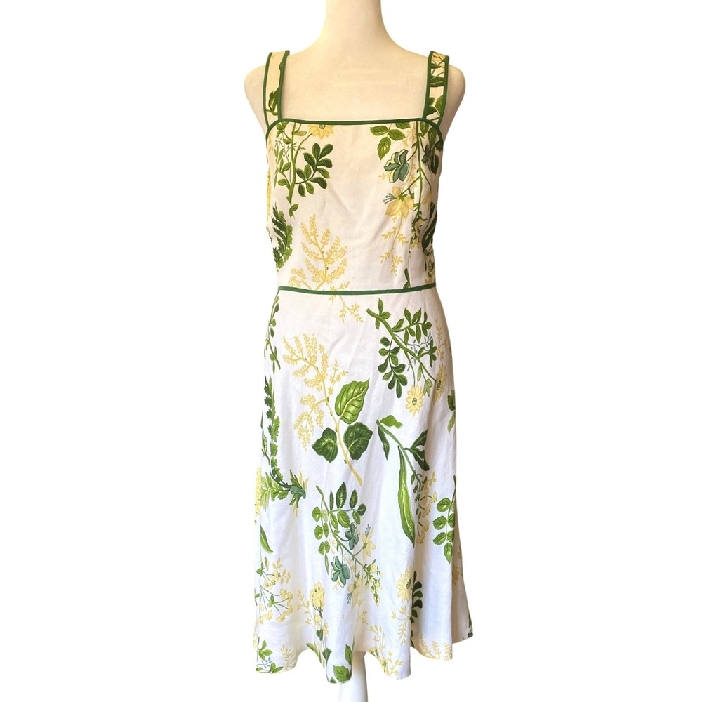 Linen Botanical Floral White Midi Dress 4 Earthy Artsy Garden Party Pin Up Femme